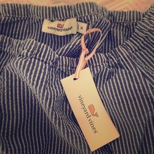 seersucker vineyard vines off the shoulder top